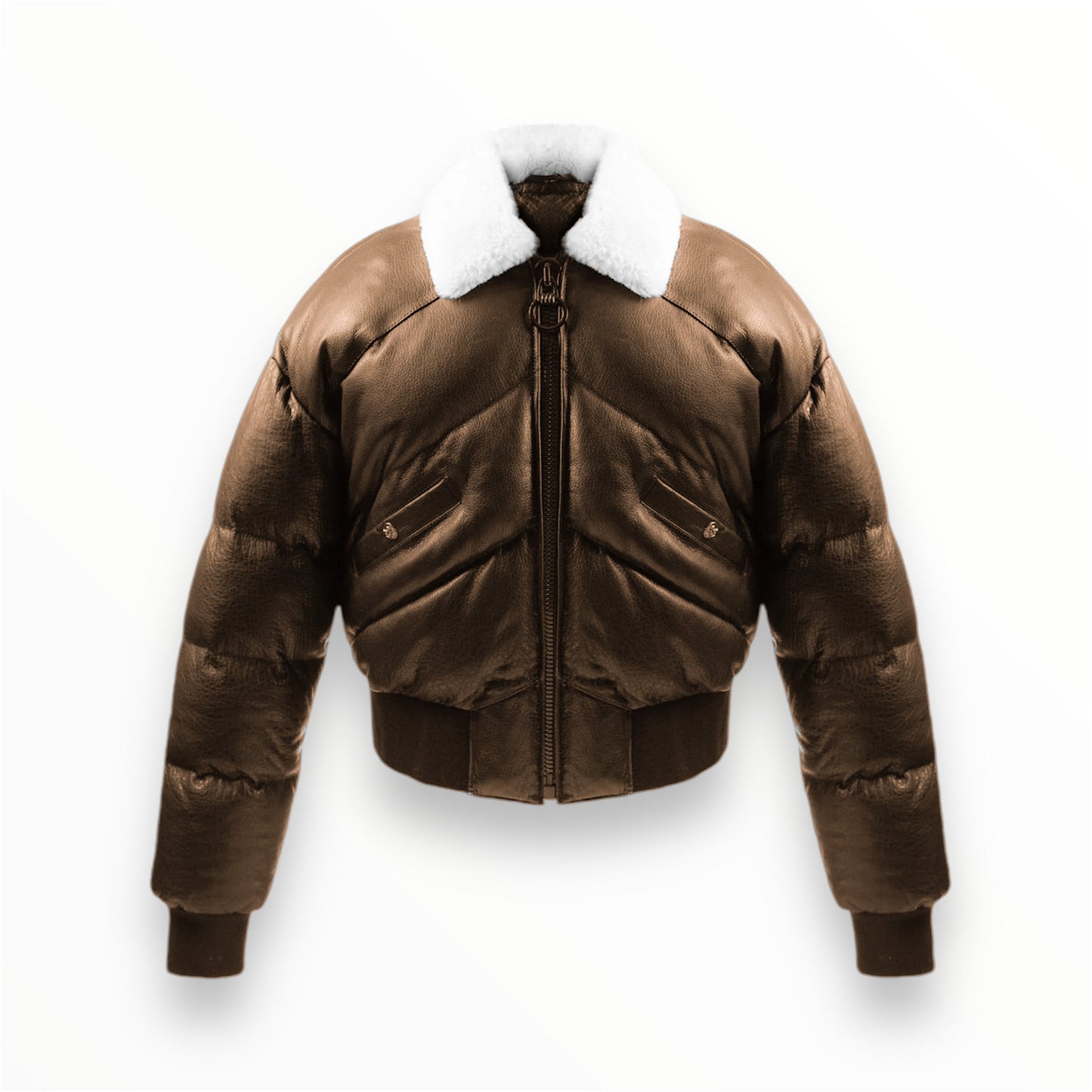 Cognac Shearling Lambskin Puffer Jacket