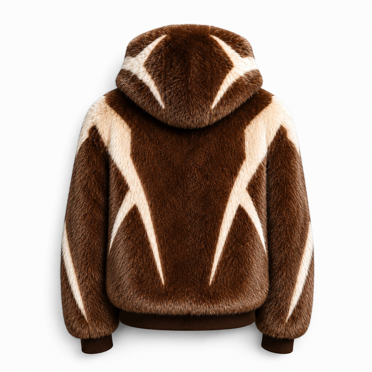 New Era Collection 2026-27 “ECLIPSE” Cappuccino with Cream colour Intarsia Toscana Lamb Fur hooded Coat.