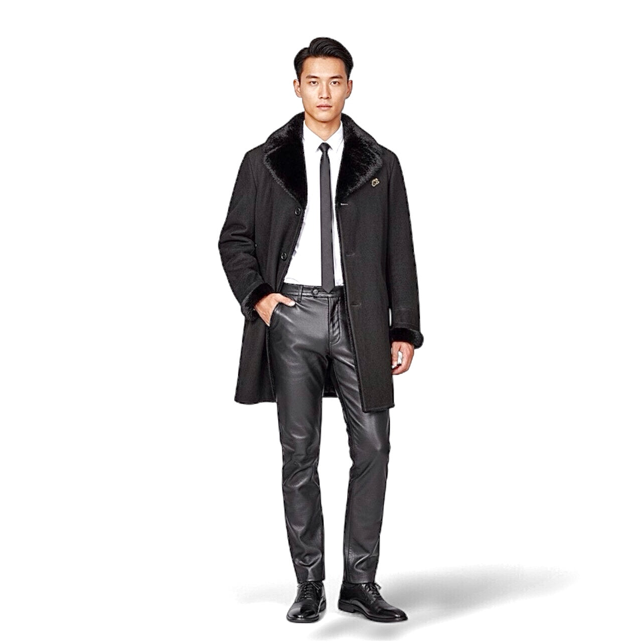 Limited Edition Black Astrakhan Nubuck Shearling Coat with Black Mink Fur Lapel