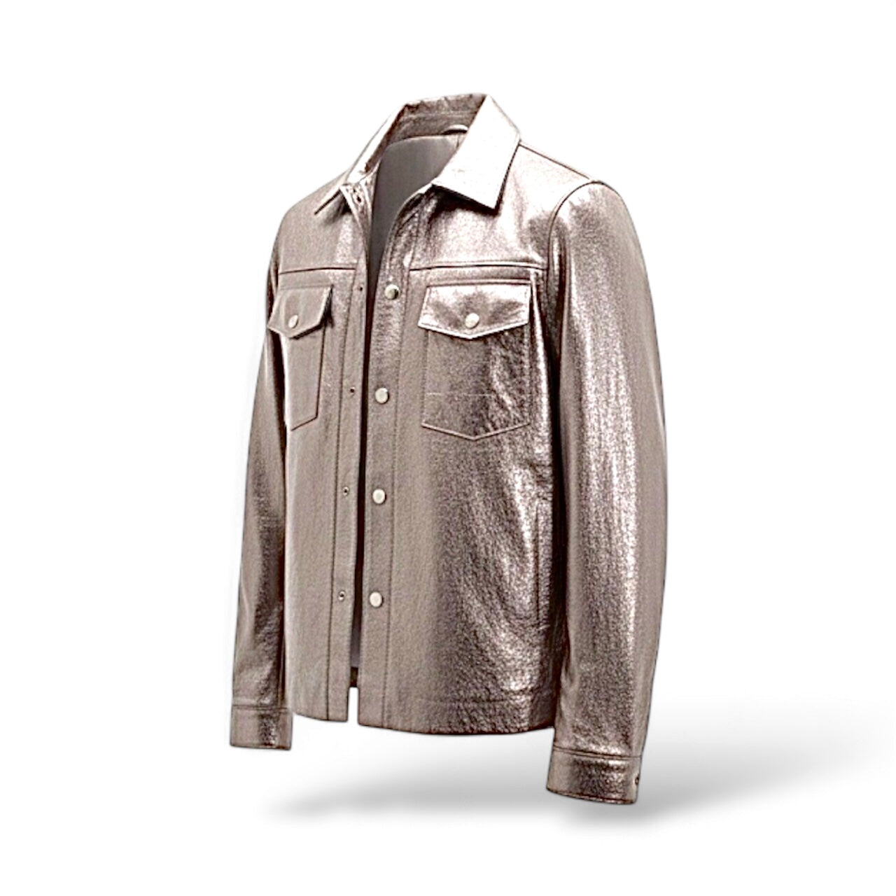 Lightweight Metallic Foil Light Gold Lamb Leather Jacket