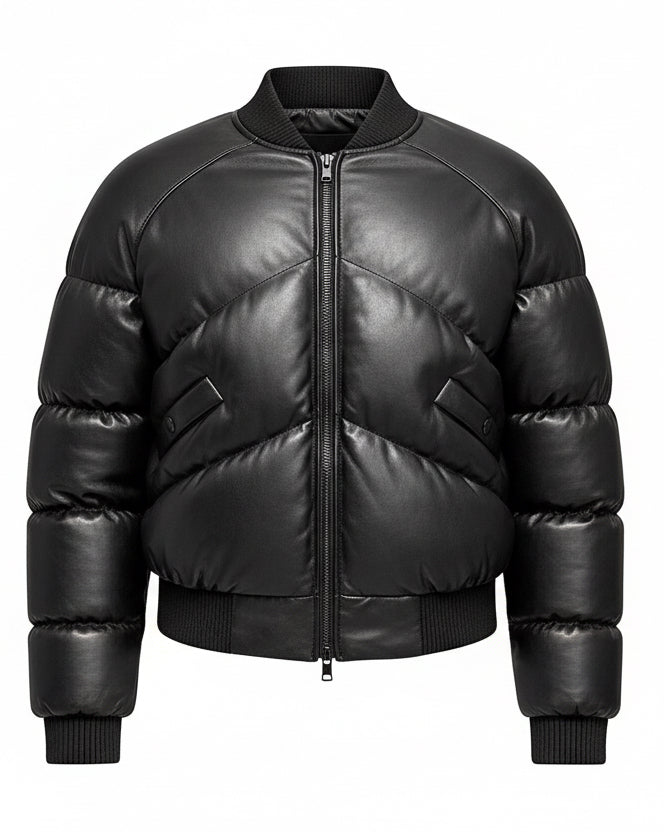 2026 New Era Collection The Patina Crocodile-Embossed Lamb Leather Puffer Jacket.