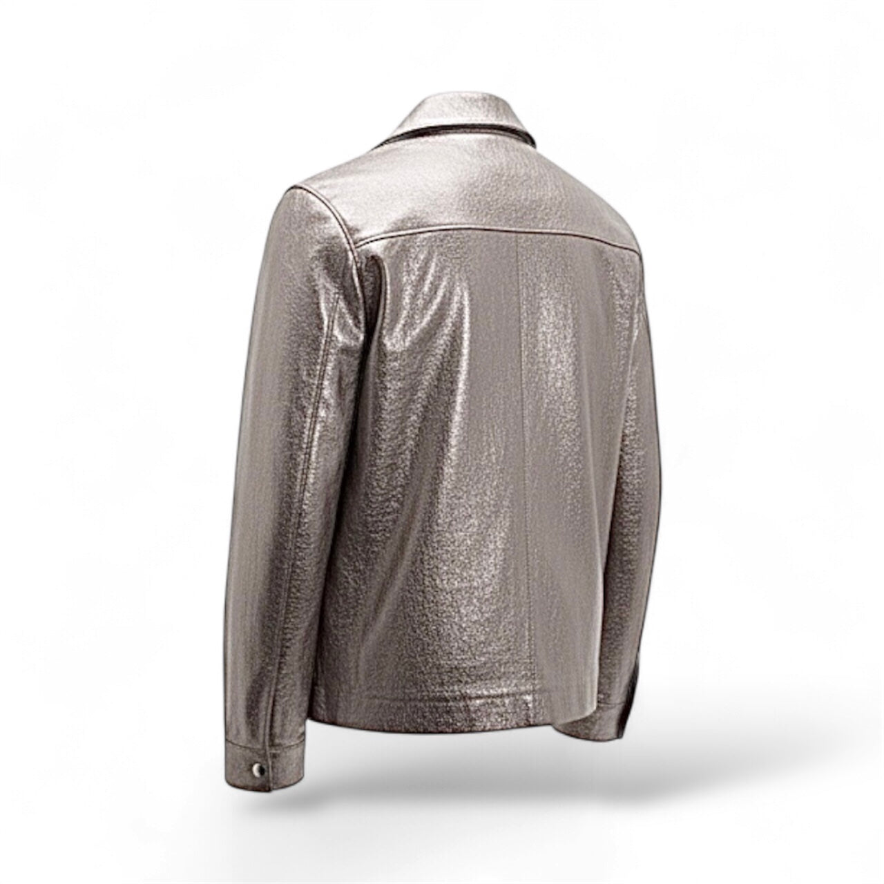 Lightweight Metallic Foil Light Gold Lamb Leather Jacket
