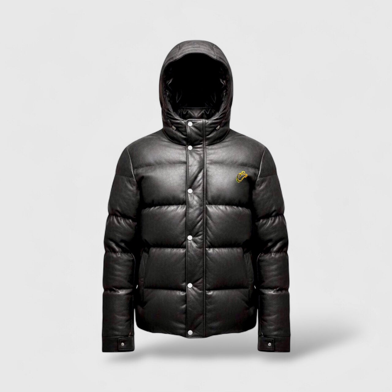 Black Smooth Lambskin Hooded Puffer Jacket