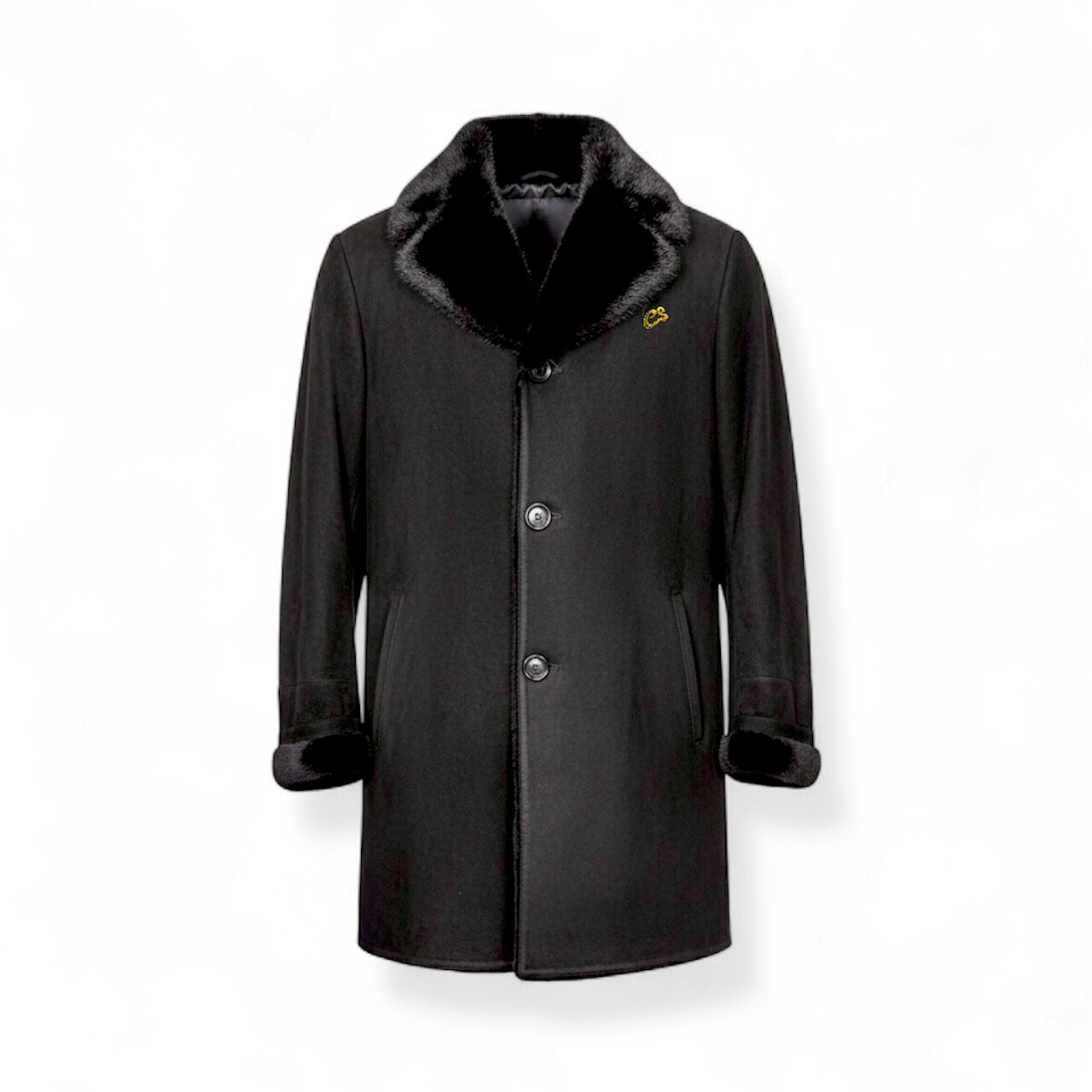 Limited Edition Black Astrakhan Nubuck Shearling Coat with Black Mink Fur Lapel