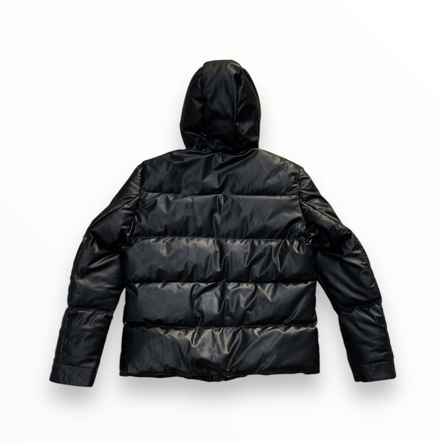 Black Smooth Lambskin Hooded Puffer Jacket