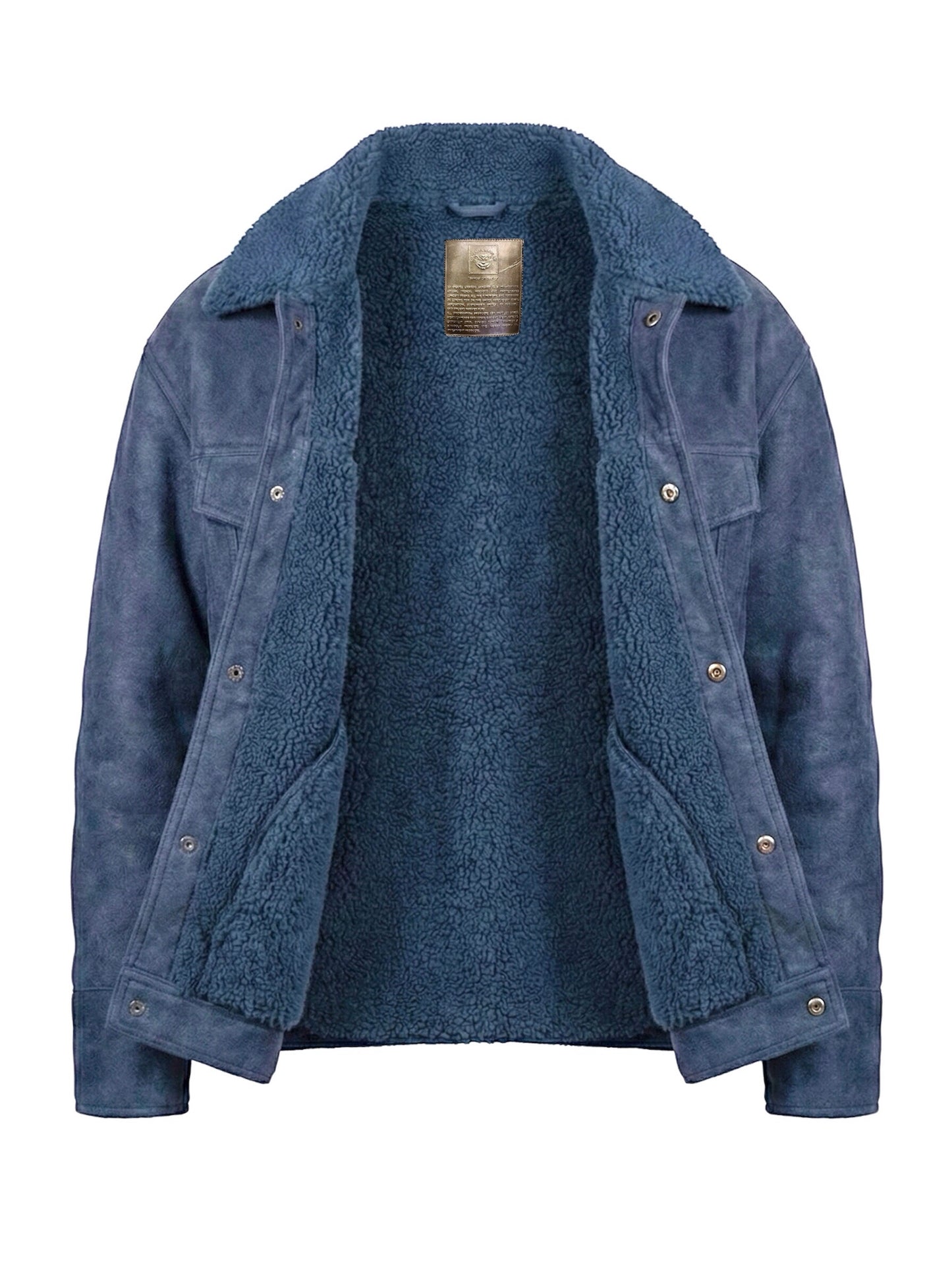 2026 New Era Collection Classic Elegance Indigo-Blue Shearling Jacket.