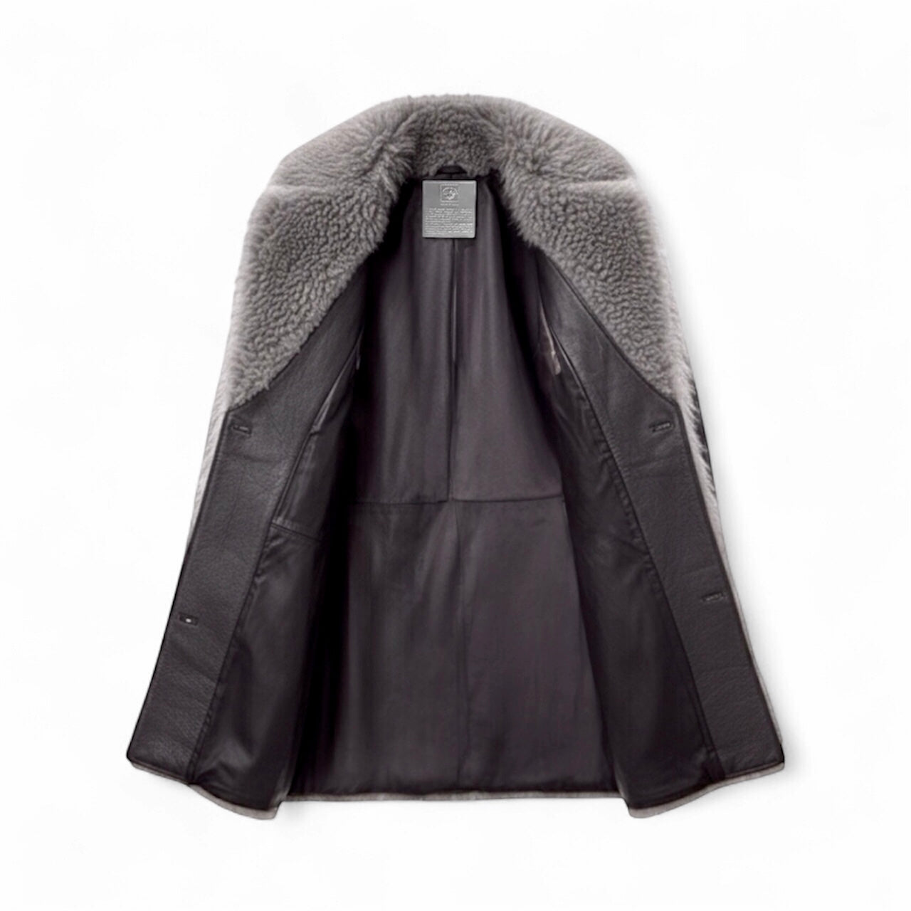 Iconic Luxury Italian Light Silver-grey Toscana Lamb Shearling Fur Coat.