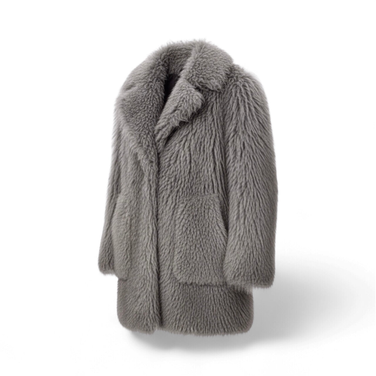 Iconic Luxury Italian Light Silver-grey Toscana Lamb Shearling Fur Coat.