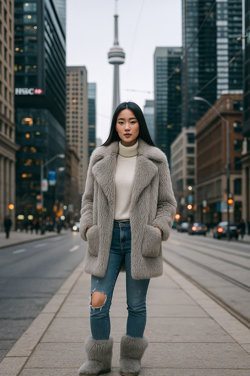 Iconic Luxury Italian Light Silver-grey Toscana Lamb Shearling Fur Coat.