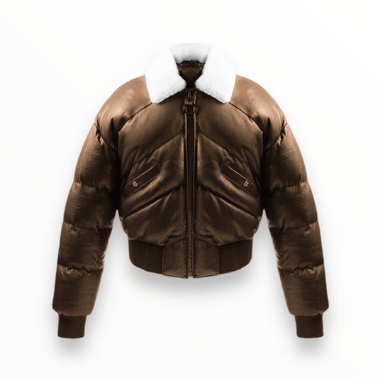 Cognac Shearling Lambskin Puffer Jacket