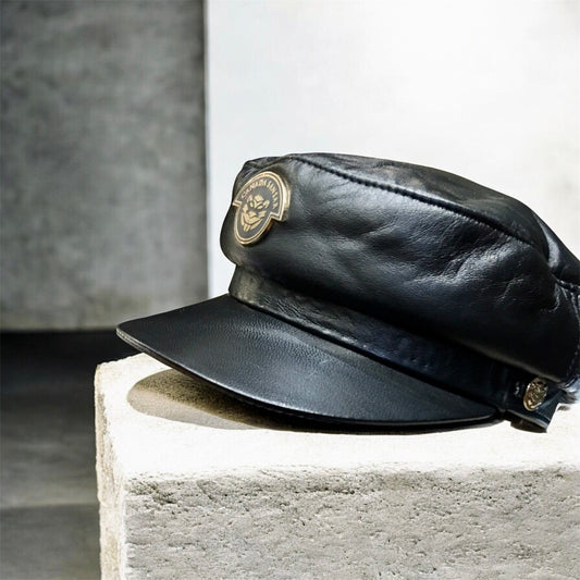 New Era Collection 2026-Luxury Black Lamb Leather Designer Officer Hat.(Unisex)
