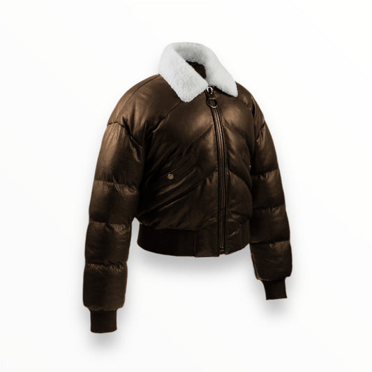Cognac Shearling Lambskin Puffer Jacket