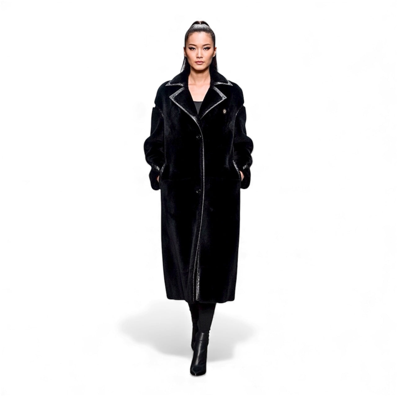 The Iconic Italian Black Shearling Long Coat | A Lifetime