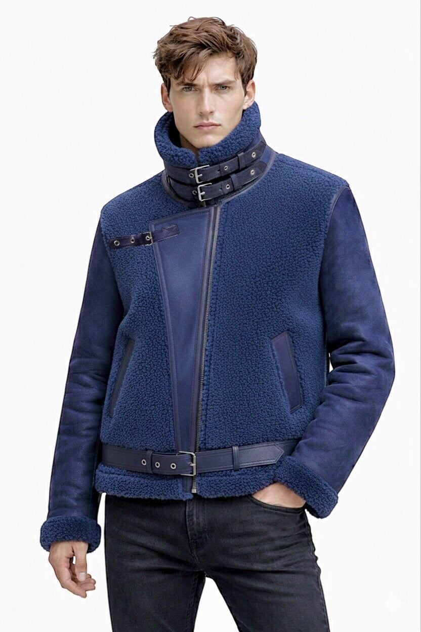 2026 New Era Collection                      Limited Edition of Indigo-Blue Shearling Pilot Jacket.