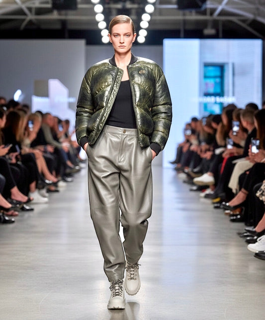 2026 New Era Collection                           The Patina Crocodile-Embossed Lamb Leather Puffer Jacket.