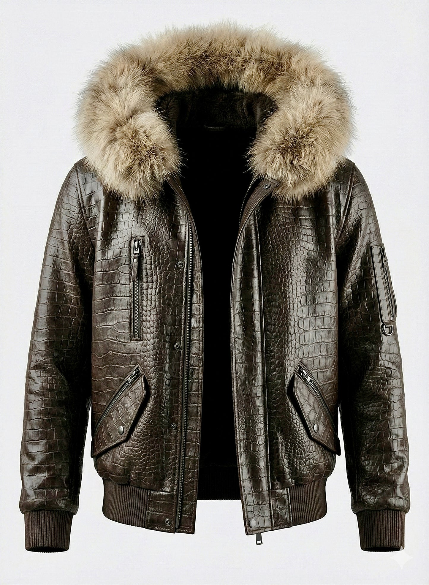 The Élégance Finntura Bomber: Handcrafted Italian Shearling & Arctic Finnraccoon Bomber Jacket.
