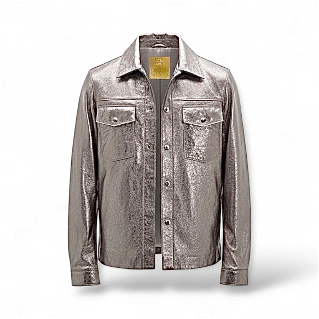Lightweight Metallic Foil Light Gold Lamb Leather Jacket
