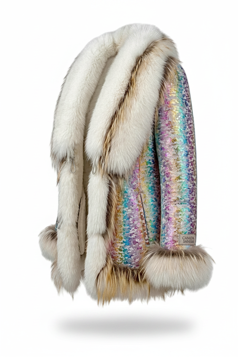 New Era Collection 2026-27
Finland Certified Farmed Fox Fur & Italian Metallic Rainbow Shearling Fur Coat. 
Iconic. Exclusive. Unique.