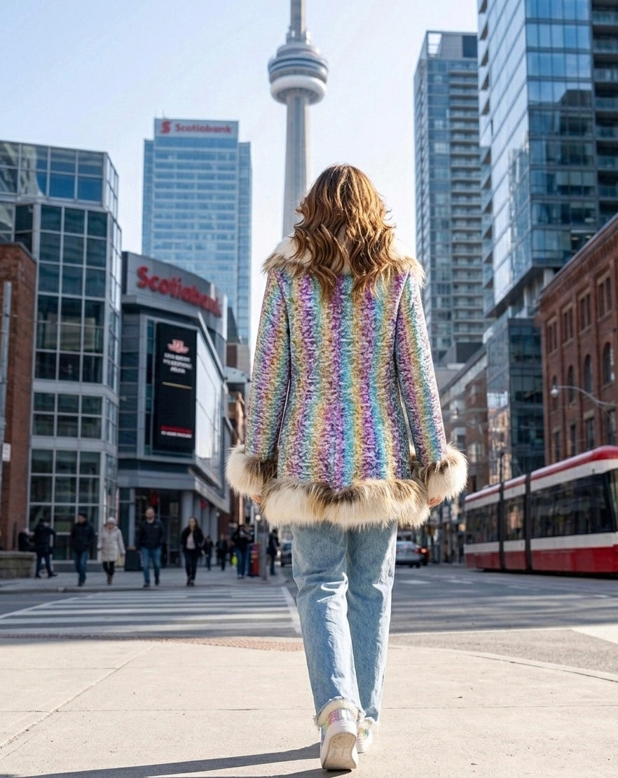 New Era Collection 2026-27
Finland Certified Farmed Fox Fur & Italian Metallic Rainbow Shearling Fur Coat. 
Iconic. Exclusive. Unique.