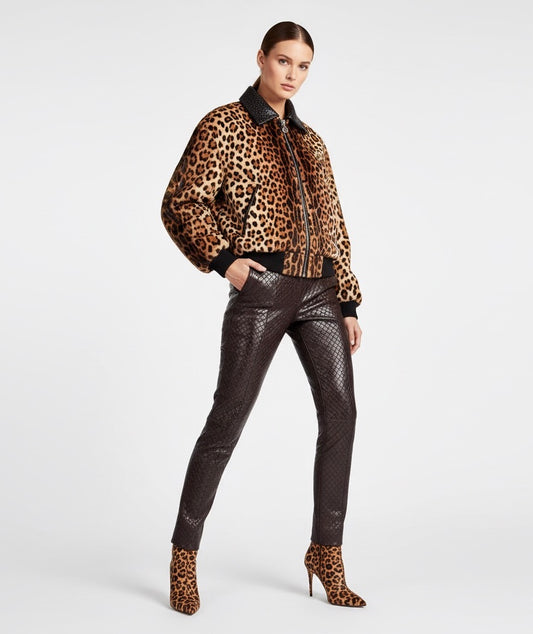 COMING SOON-2026: Iconic Gold Badge – Ultra-Luxurious Customized Animal printed Calf-Fur/woven Lamb Leather Jacket