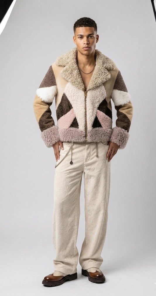 2026-27 New Era Collection                  Iconic Intarsia Shearling “MIRROR” Short Fur Coat (unisex)