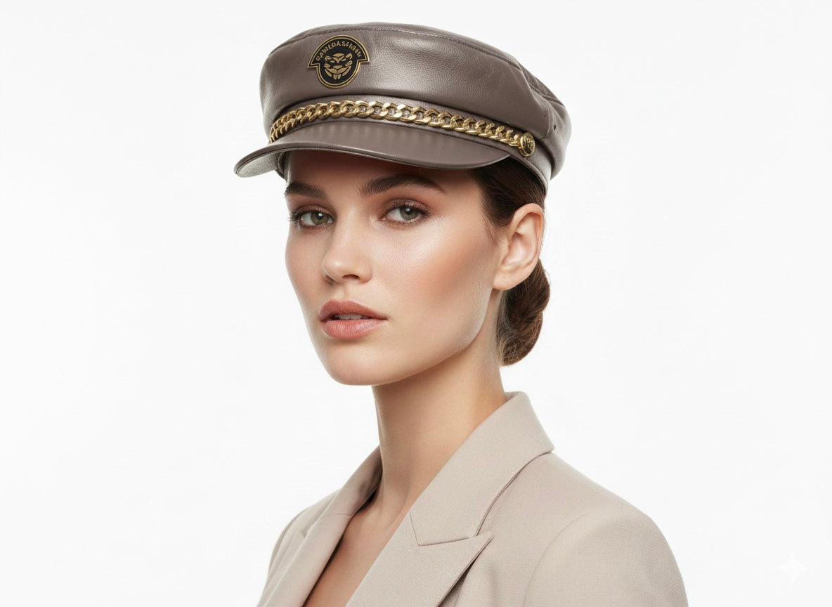 New Era Collection 2026-Luxury Black Lamb Leather Designer Officer Hat.(Unisex)