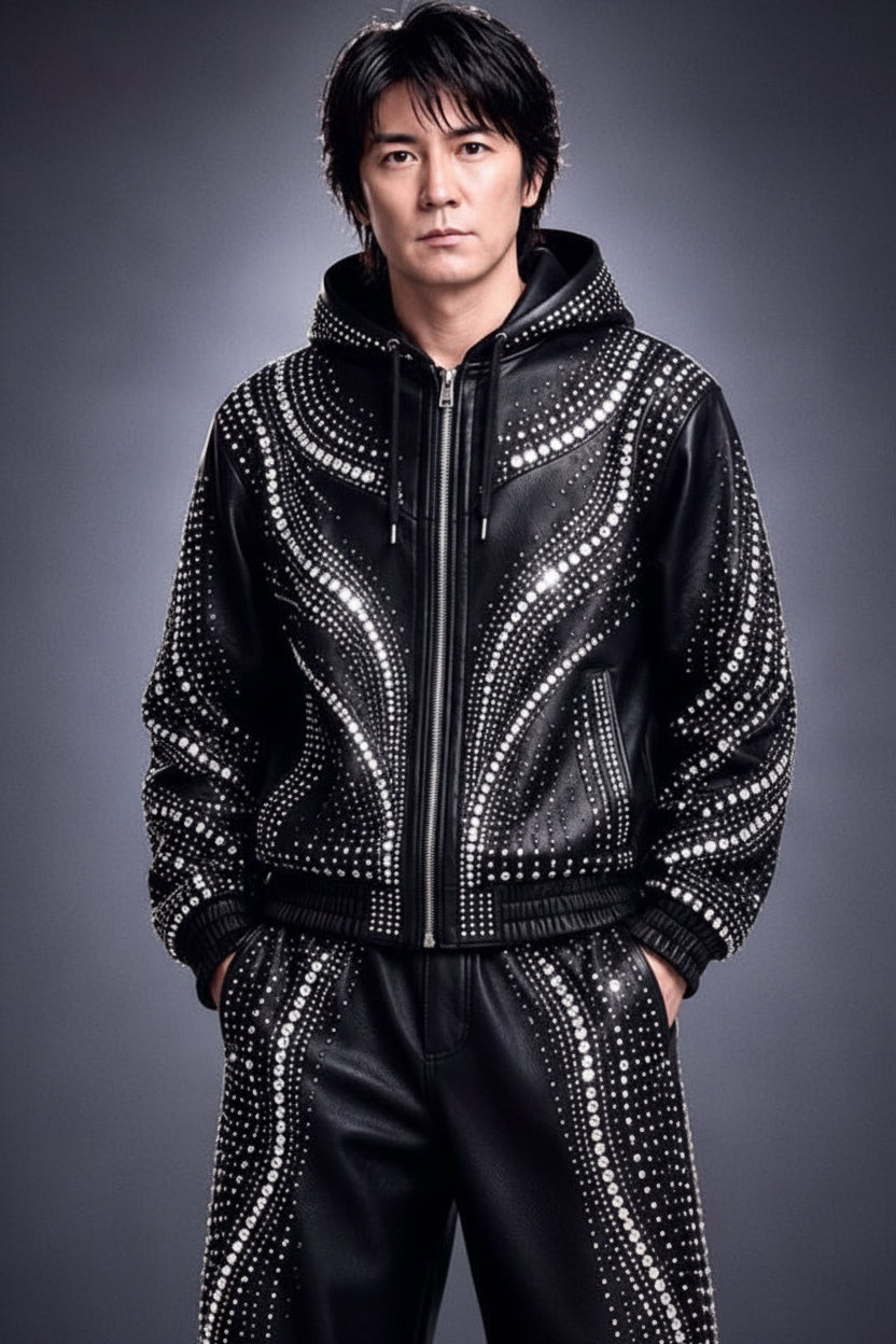 New Era Collection 2026-27     Premium Calf Leather Jacket – Sparkling Crystal Edition. Made-To-Order