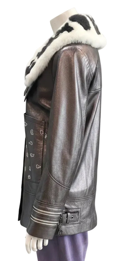 New Era 2026-27 Iconic CS Monogram Lamb Leather Jacket – Metallic Pewter Gary and Metallic Rose Gold