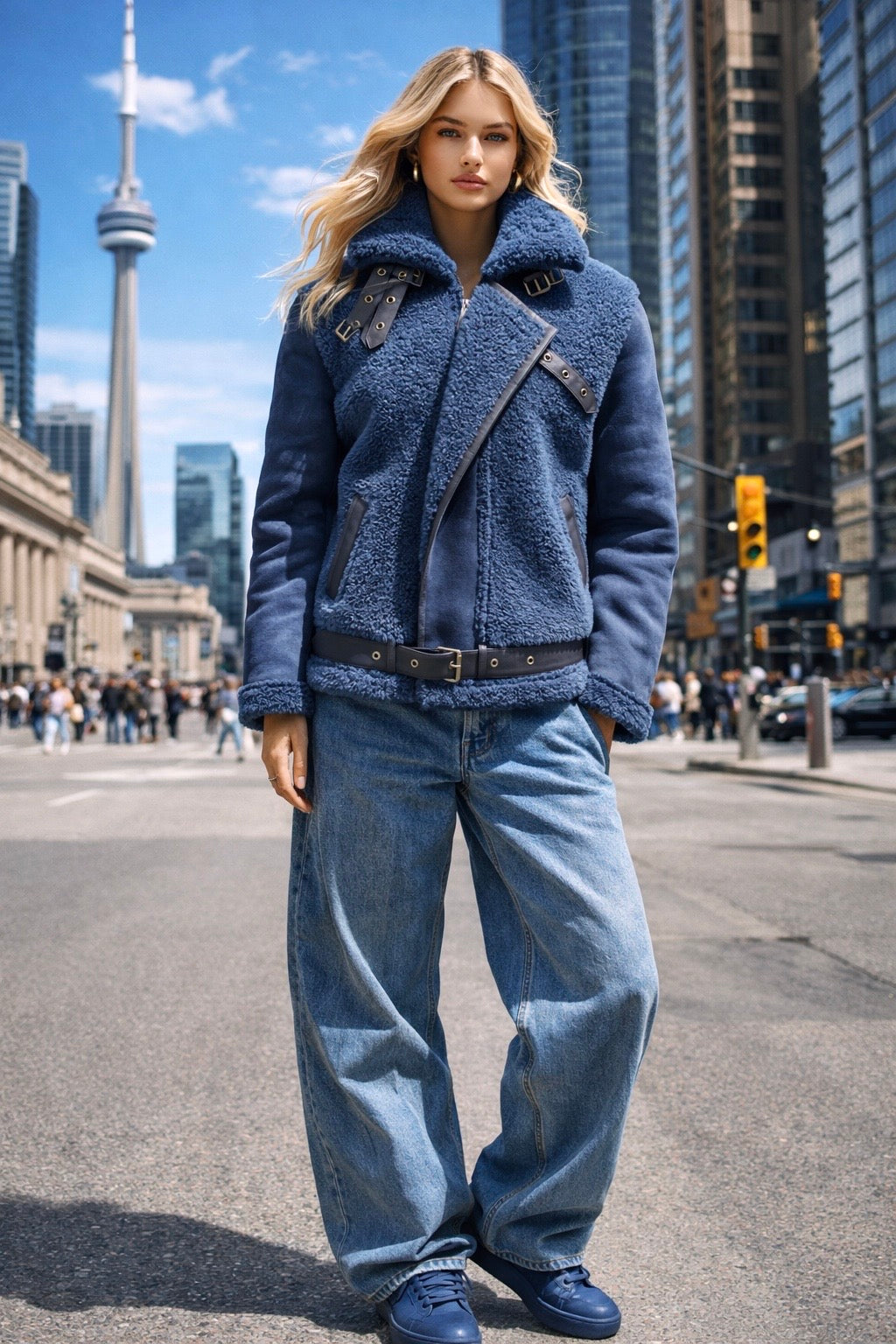 2026 New Era Collection                      Limited Edition of Indigo-Blue Shearling Pilot Jacket.