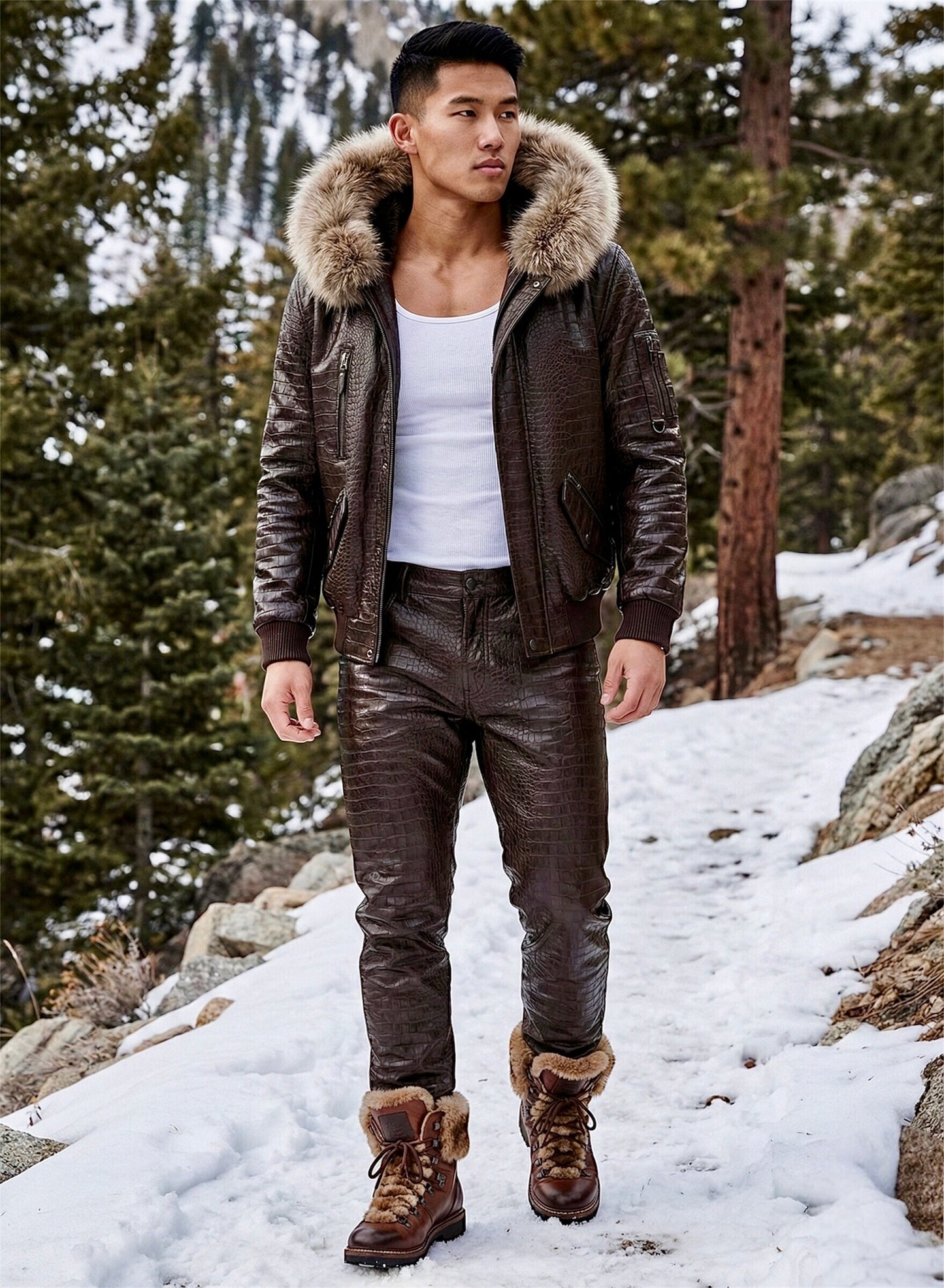 The Élégance Finntura Bomber: Handcrafted Italian Shearling & Arctic Finnraccoon Bomber Jacket.