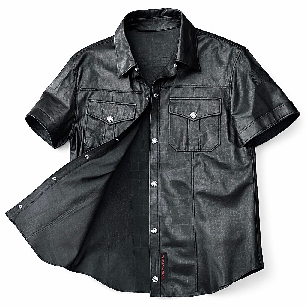 2026 New Era Collection                             The Venezia Croc-Embossed Short Sleeves Lamb Leather Shirt