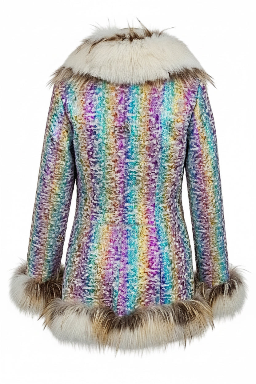 New Era Collection 2026-27
Finland Certified Farmed Fox Fur & Italian Metallic Rainbow Shearling Fur Coat. 
Iconic. Exclusive. Unique.
