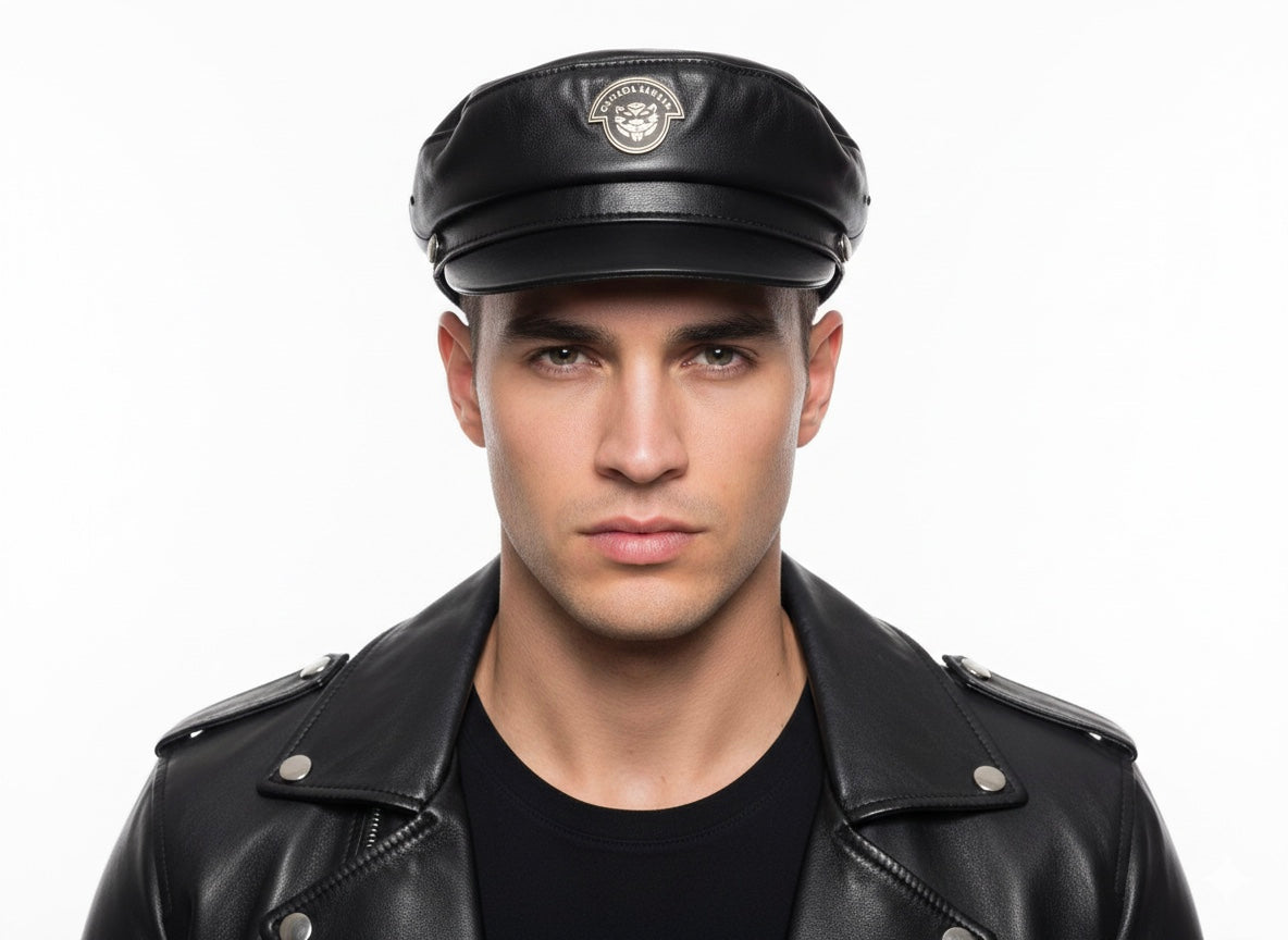 New Era Collection 2026-Luxury Black Lamb Leather Designer Officer Hat.(Unisex)