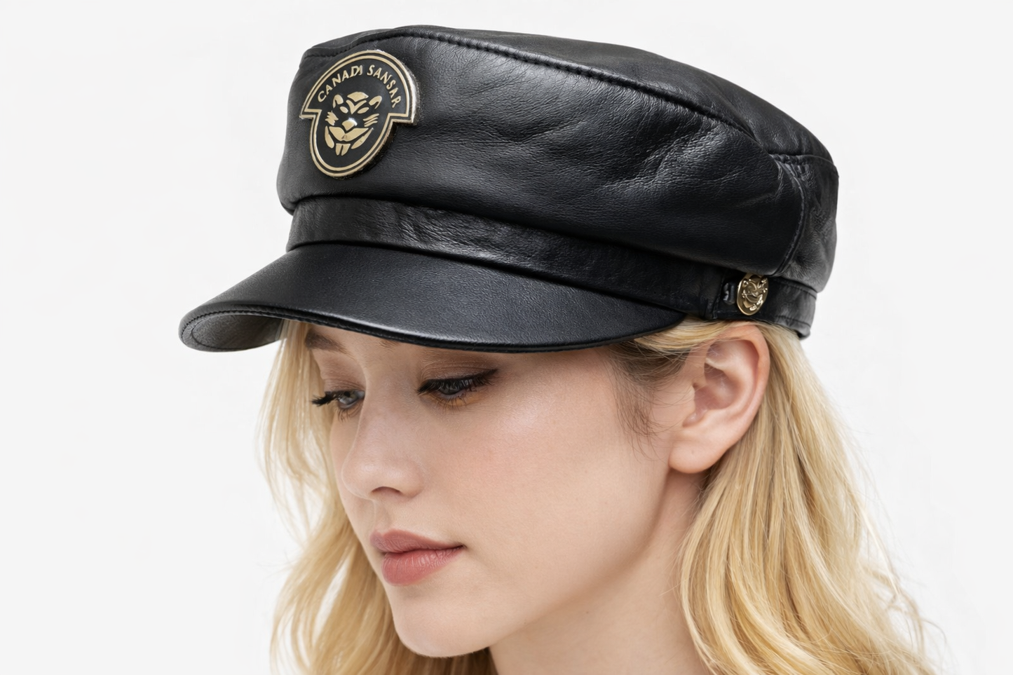 New Era Collection 2026-Luxury Black Lamb Leather Designer Officer Hat.(Unisex)