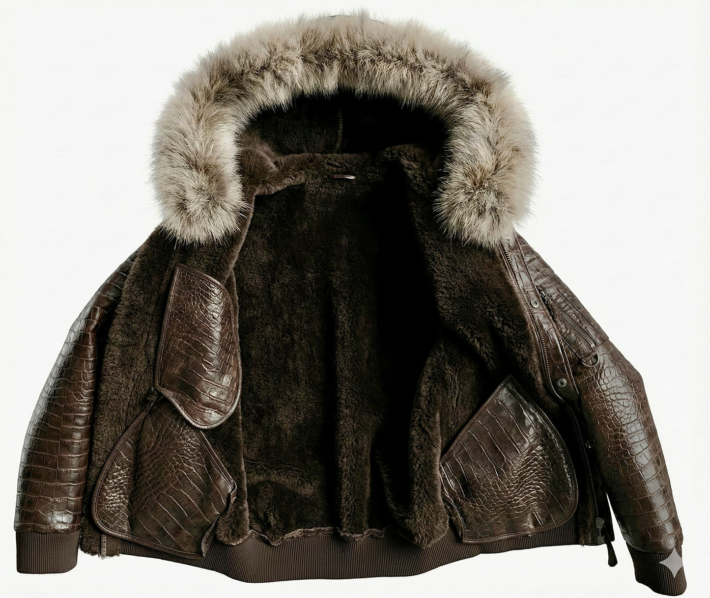 The Élégance Finntura Bomber: Handcrafted Italian Shearling & Arctic Finnraccoon Bomber Jacket.