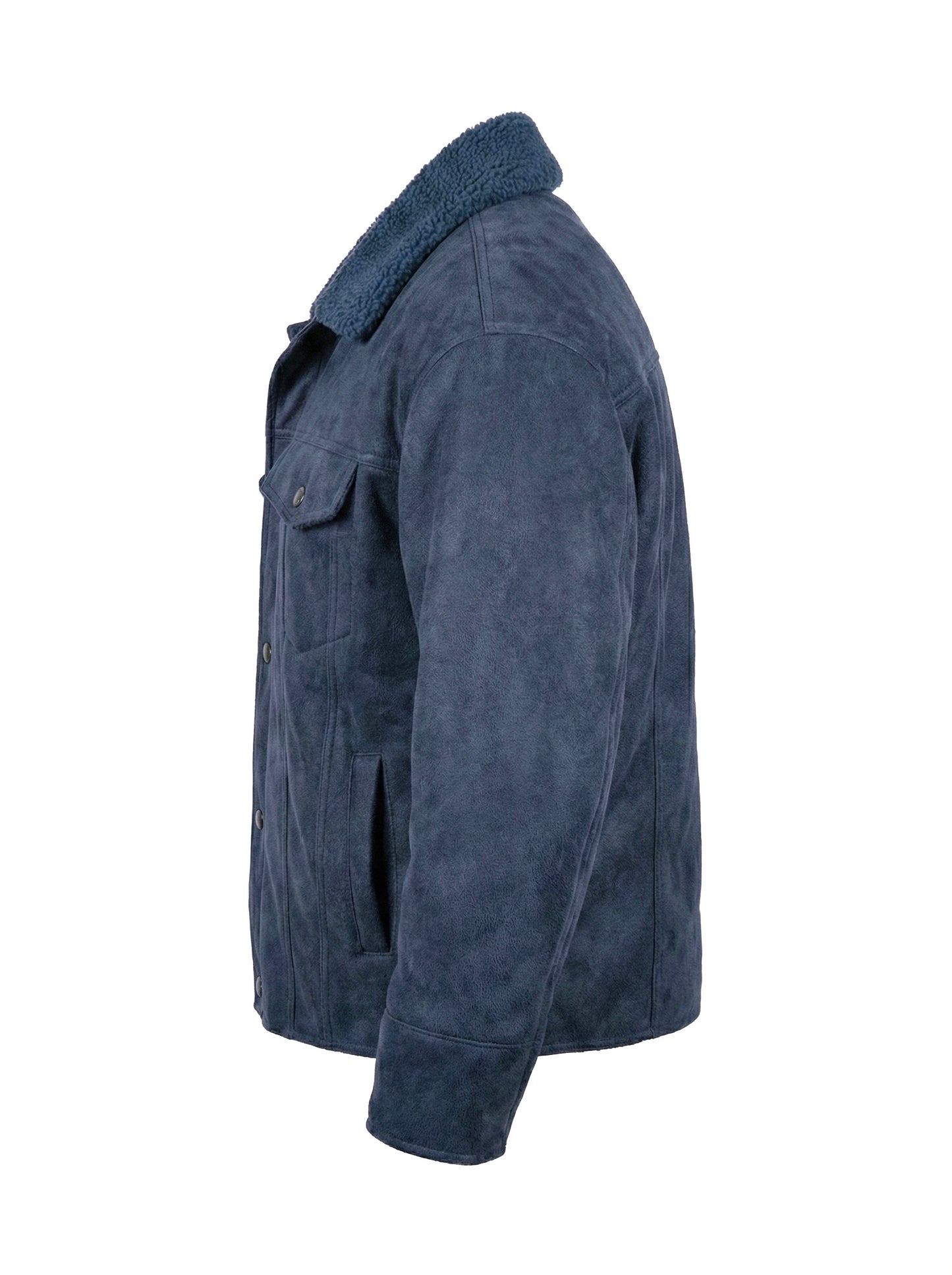 2026 New Era Collection                         Classic Elegance Indigo-Blue Shearling Jacket.