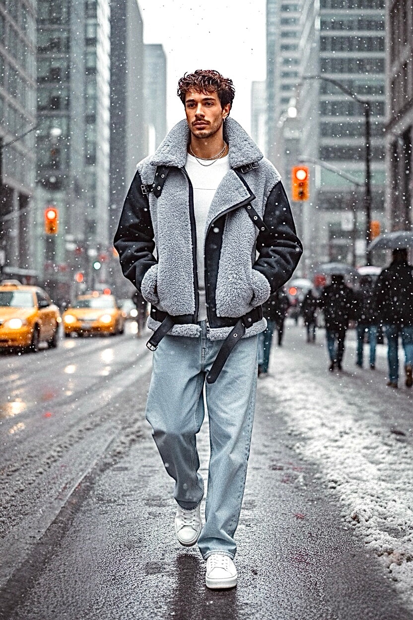 2026 New Era Collection                      Limited Edition of Indigo-Blue Shearling Pilot Jacket.