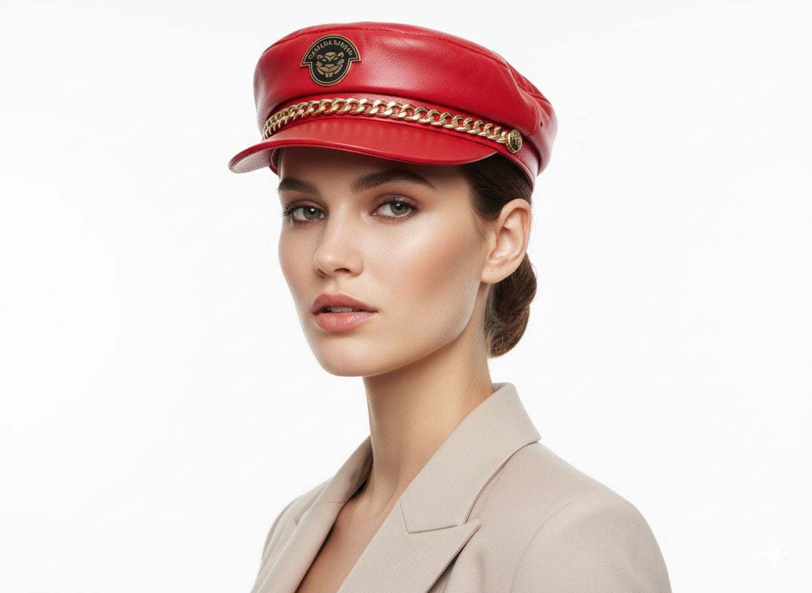 New Era Collection 2026-Luxury Black Lamb Leather Designer Officer Hat.(Unisex)