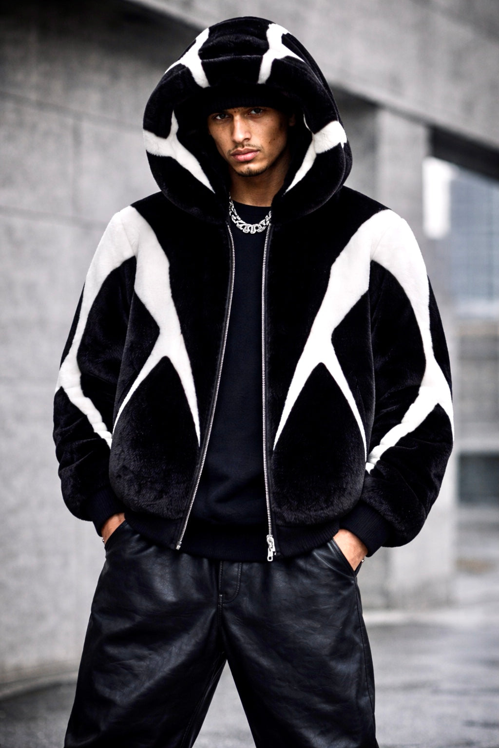 New Era Collection 2026-27                  CANADA SANSAR Eclipse™       Limited Edition Full Mink Hoodie.           Black & White Intarsia Mink Fur Hoodie.           Made-to-order (unisex)