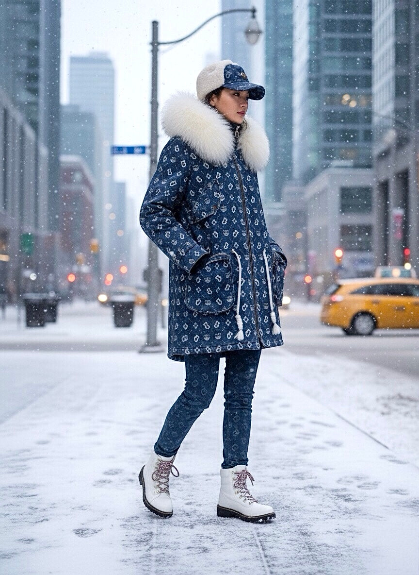 ICONIC UNISEX CS MONOGRAM LAMB SHEARLING FUR/DENIM HAT - FW25-26 LIMITED EDITION