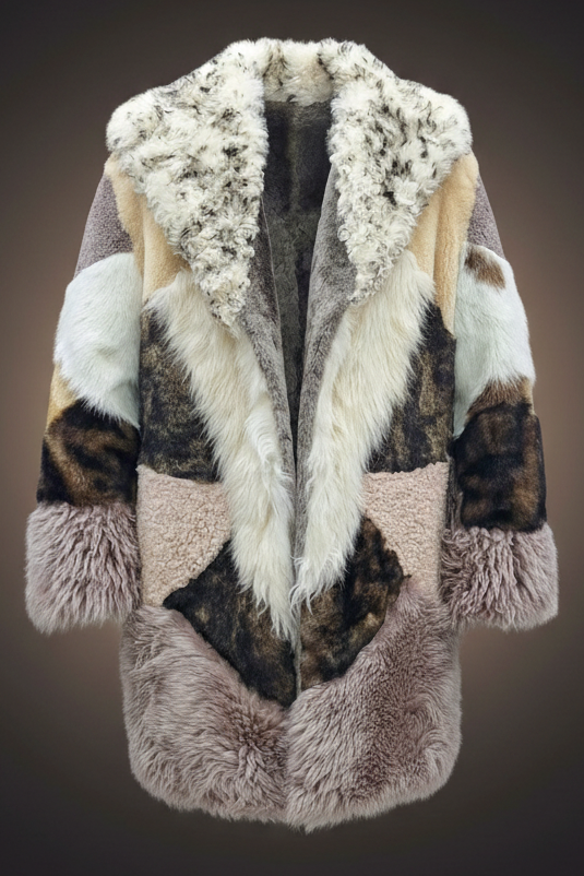 2026-27 NEW ERA COLLECTION               Iconic Intarsia Shearling “MIRROR” Long Fur Coat (unisex)