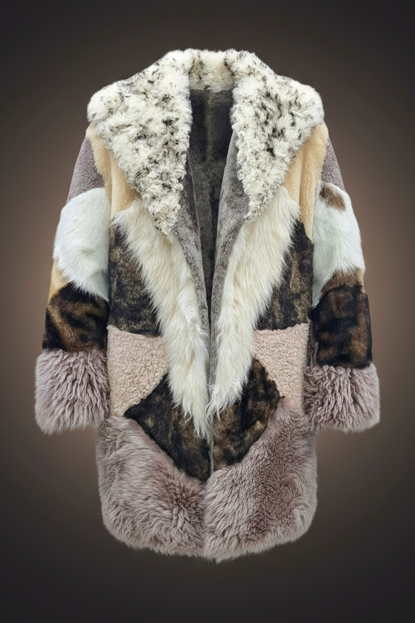 2026-27 NEW ERA COLLECTION               Iconic Intarsia Shearling “MIRROR” Long Fur Coat (unisex)