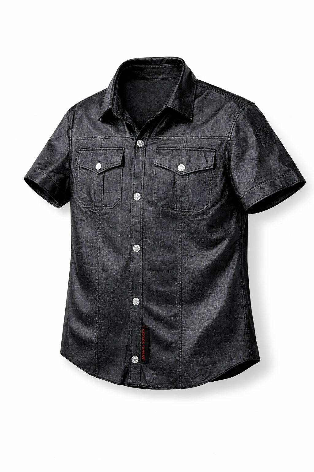 2026 New Era Collection                             The Venezia Croc-Embossed Short Sleeves Lamb Leather Shirt