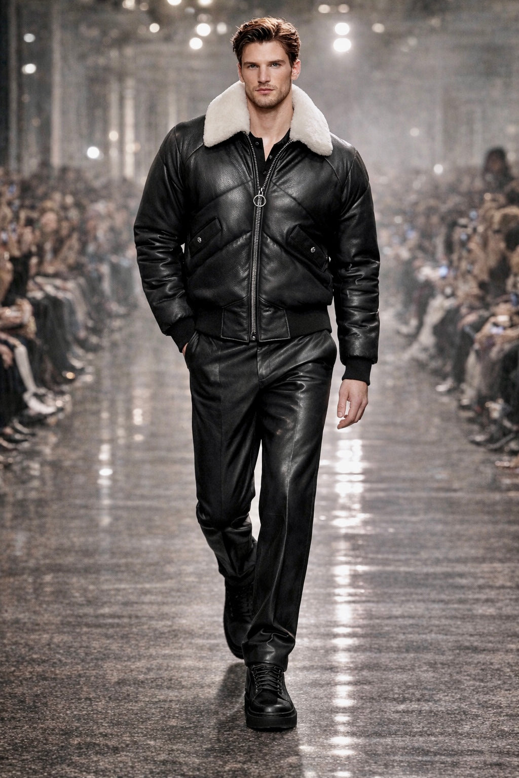 Noir Shearling Lambskin Puffer Jacket