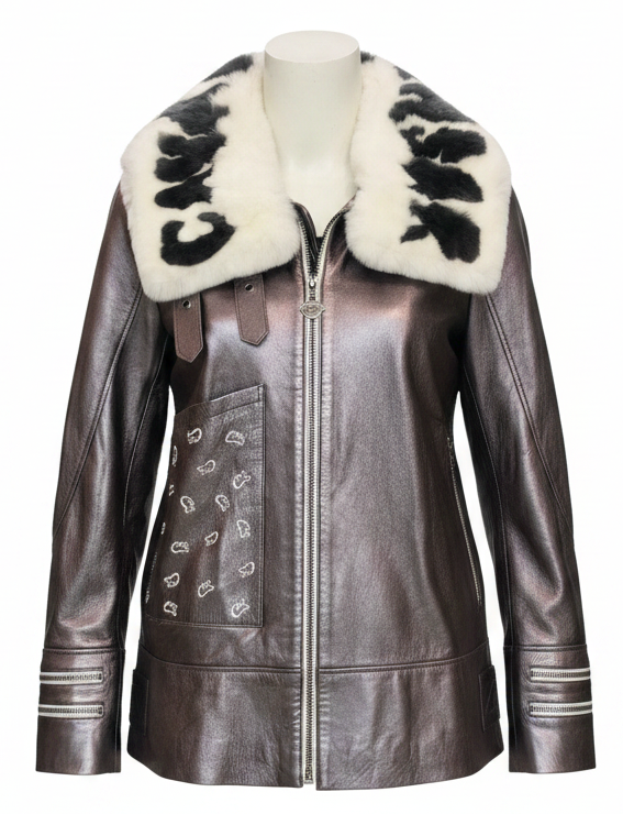 New Era 2026-27 Iconic CS Monogram Lamb Leather Jacket – Metallic Pewter Gary and Metallic Rose Gold