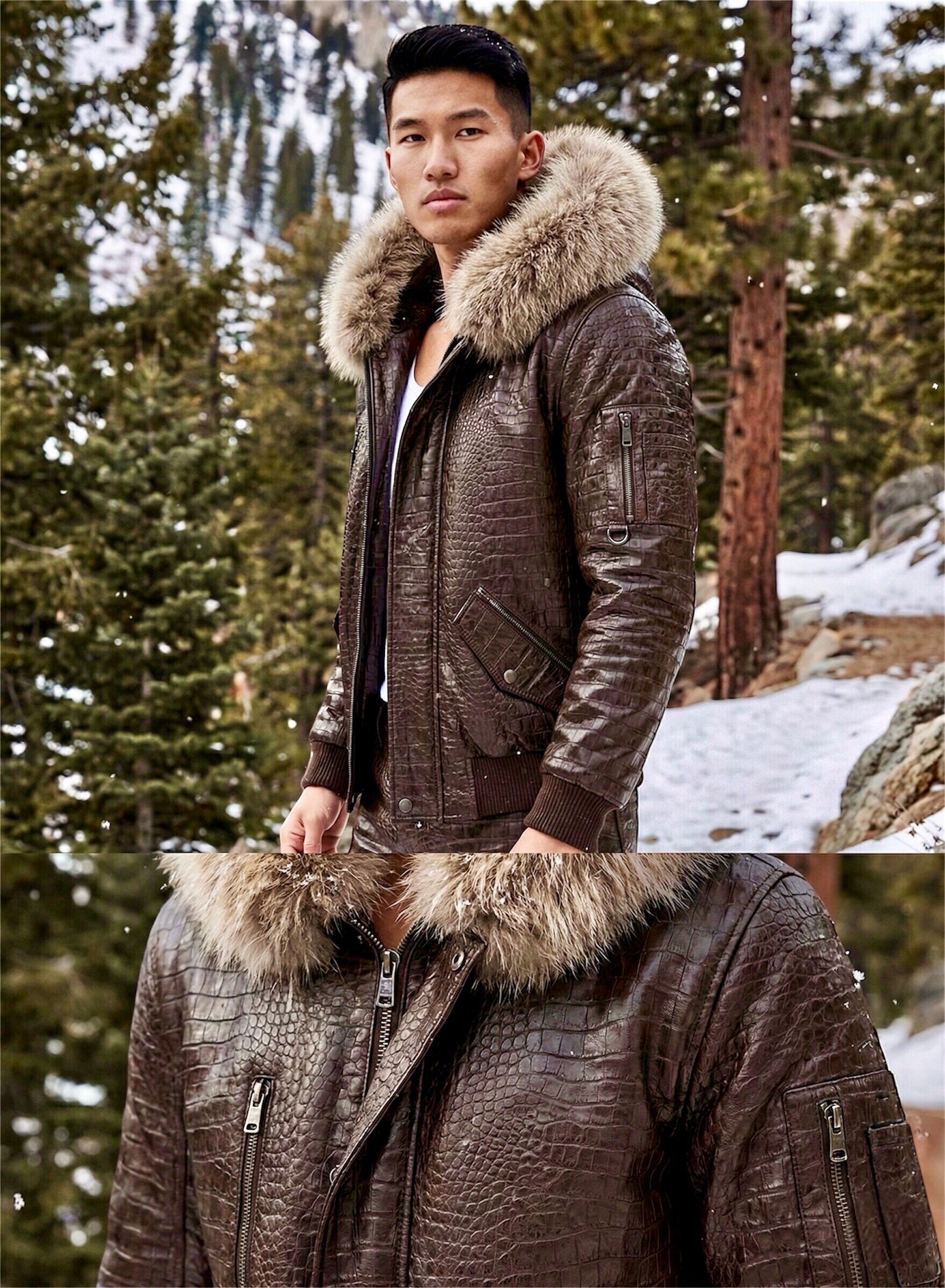 The Élégance Finntura Bomber: Handcrafted Italian Shearling & Arctic Finnraccoon Bomber Jacket.