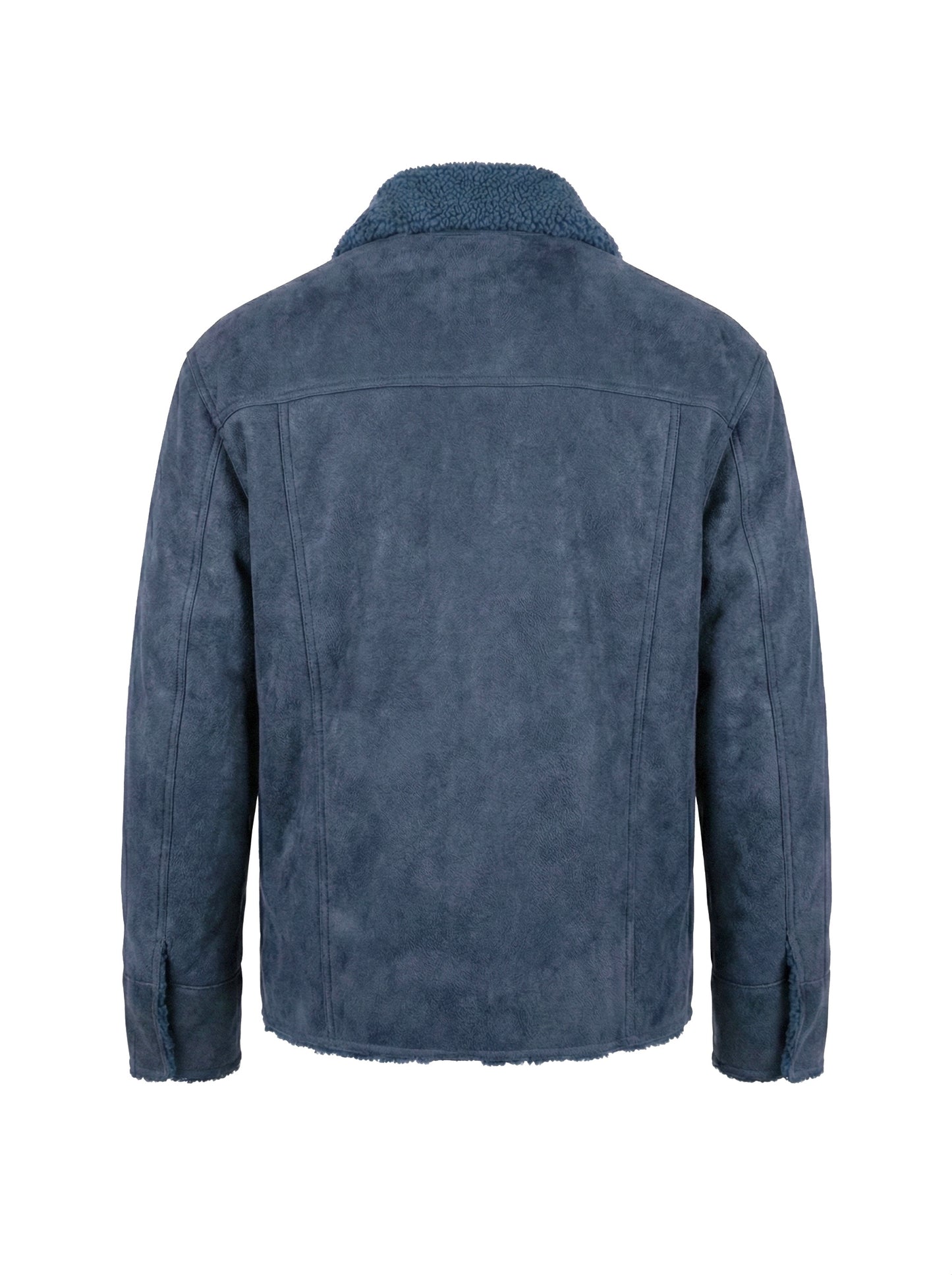 2026 New Era Collection                         Classic Elegance Indigo-Blue Shearling Jacket.