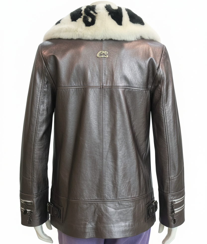 New Era 2026-27 Iconic CS Monogram Lamb Leather Jacket – Metallic Pewter Gary and Metallic Rose Gold