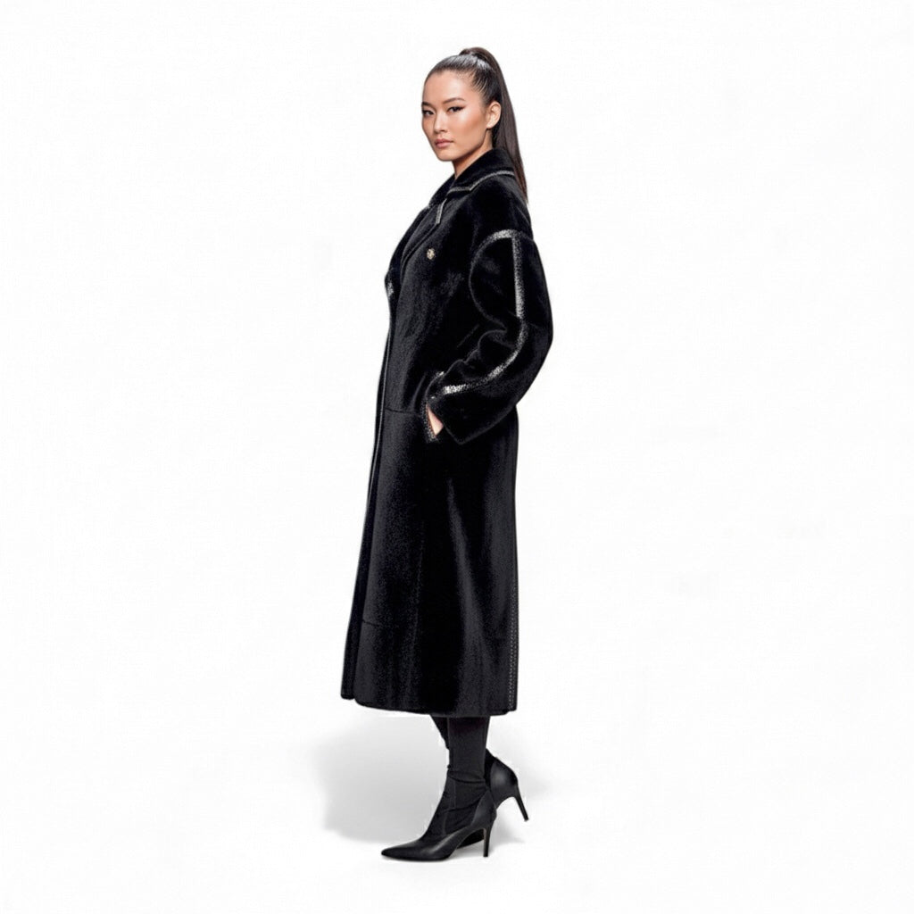 The Iconic Italian Black Shearling Long Coat | A Lifetime