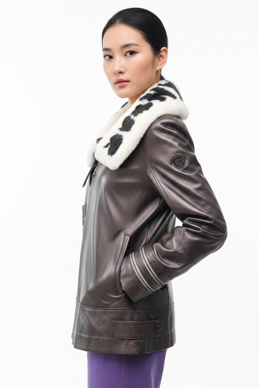 New Era 2026-27 Iconic CS Monogram Lamb Leather Jacket – Metallic Pewter Gary and Metallic Rose Gold